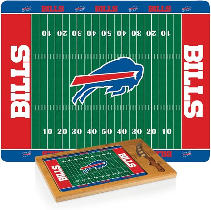 PICNIC TIME NFL Football Field Icon Glass Top Cutting Board & Knife Set, (Parawood & Bamboo)