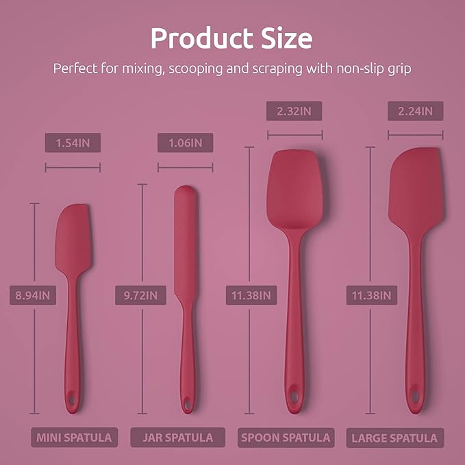U-Taste Silicone Spatula Set with 480 Degrees Fahrenheit Heat Resistant (Red)