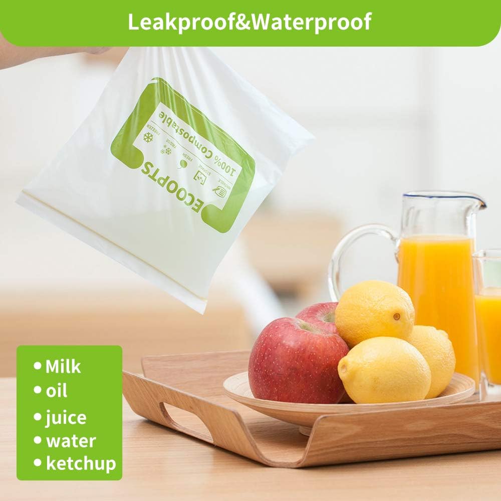 100% Compostable Sandwich Zip Bag | ECO-Friendly Food Storage Bags | Freezer Bag | Plant-Based BPA-free | Seal well for Fruit,Food and Snack (1, Medium)