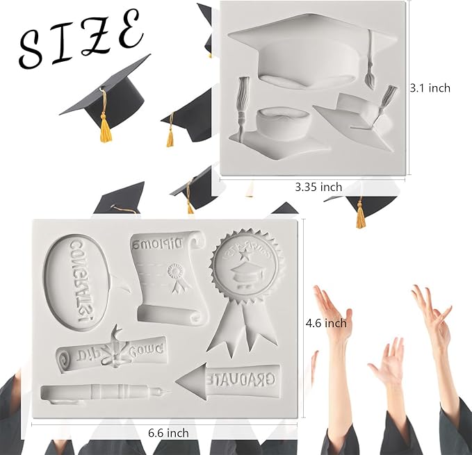 Sakolla Graduation Fondant Molds Silicone Doctoral Cap Diploma Chocolate Candy Molds Congrats Grad Congratulations Mould Cake Toppers Party Decorations for 2026 Graduation Celebration