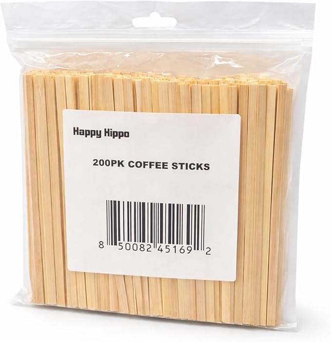 Coffee Stirrers, Bamboo Wood, Splinter-Free; Wooden Stir Sticks for Hot Chocolate, Coffee, Tea Etc, Drink Stirrer Bulk Package, Restaurant Supply, Coffee Bar, Cafe (200 Pack)