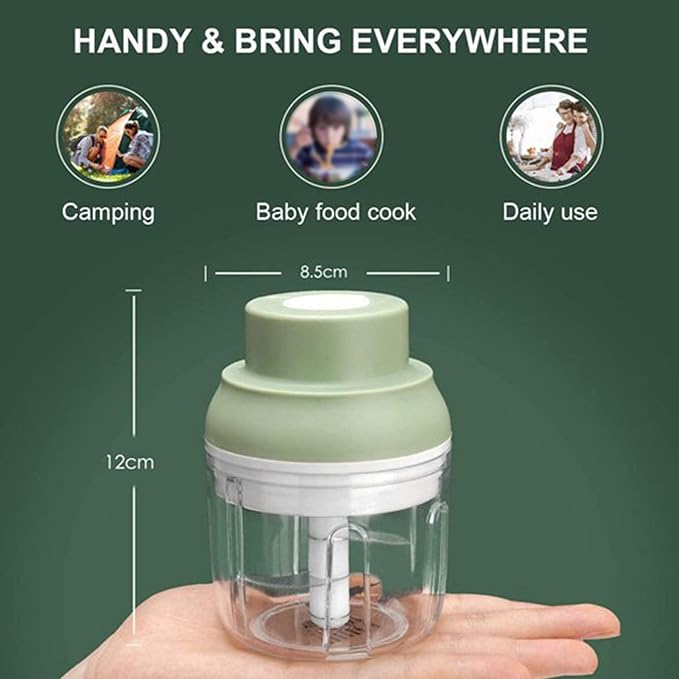 Electric Mini Garlic Chopper, USB Charging Cordless Food Processor, Mini Portable Veggie Chopper for Ginger, Chili, Fruit, Meat, Garlic Grinder Masher with 3 Blades(Green)