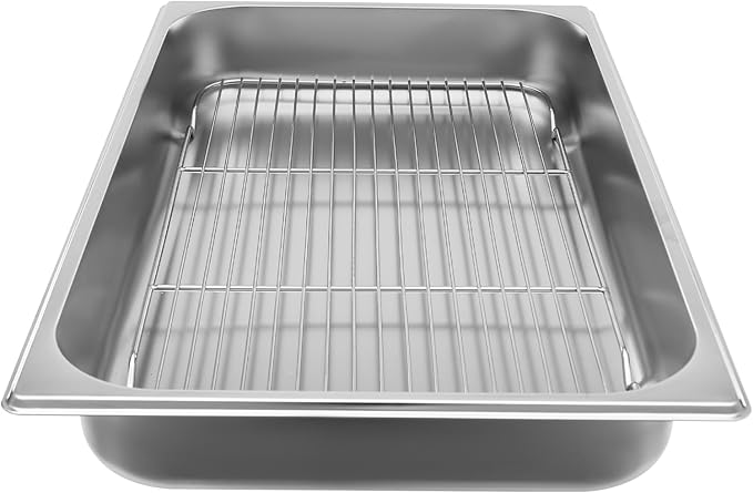 DYNAMI Stainless Steel Baking Pan with Cooling Rack,21x13.2x2.5in Stainless Steel Deep Roasting Pan with Grill,Rectangular Large Bakeware Multipurpose Cooking Sheet Pan