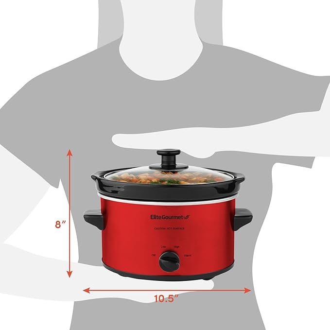 Elite Gourmet MST-275XR# Electric Oval Slow Cooker, Adjustable Temp, Entrees, Sauces, Stews & Dips, Dishwasher Safe Glass Lid & Crock (2 Quart, Metallic Red) (Pack of 4)