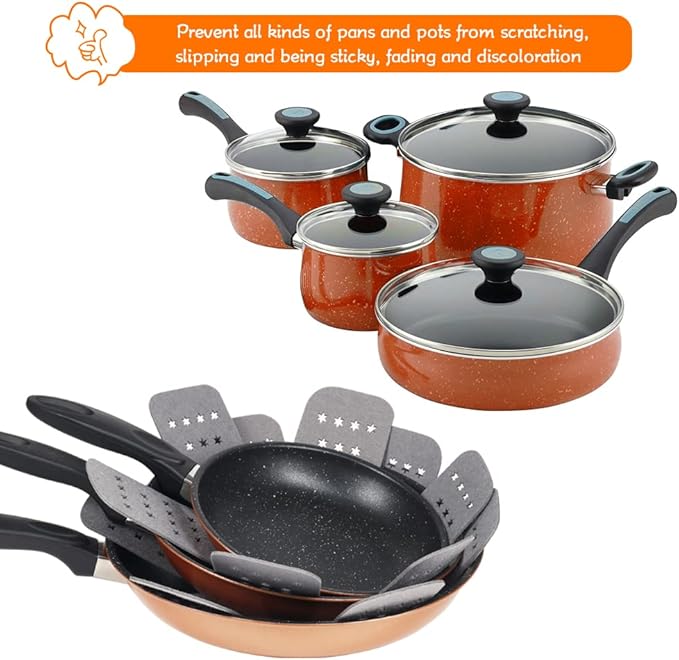 BYKITCHEN Pan and Pot Protectors, Larger & Thicker Pan Protectors with Stars, Set of 6 and 3 Different Sizes, Pot Protectors for Stacking and Protecting Your Cookware