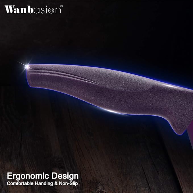 Wanbasion Purple Professional Kitchen Knife Chef Set, Stainless Steel, Dishwasher Safe with Covers
