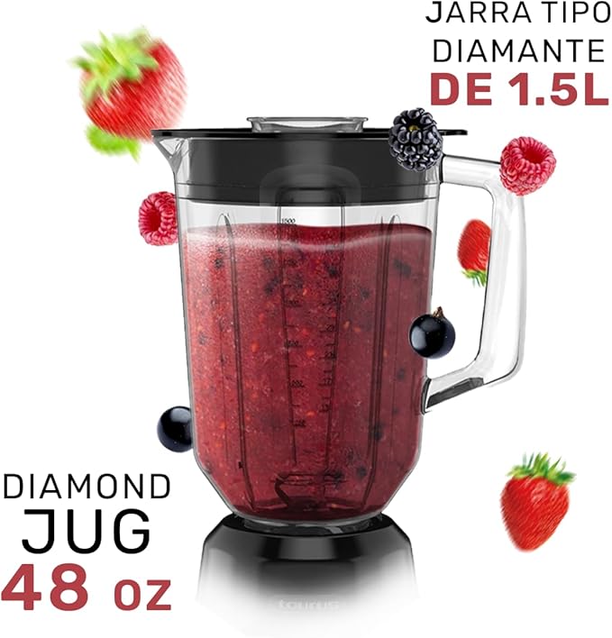 Taurus SEVILLA Countertop Blender | 48 oz Diamond Shaped Glass Jar | Touch Panel Controls with 6 Smart Pre Programmed Settings, 8 Speed Control & pulse function built-in | 550 watts