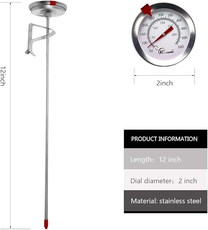 KT THERMO Deep Fry Thermometer with Instant Read,Oil Thermometer(2-Pack),12” Stainless Steel Stem Meat Cooking Thermometer,Best for Turkey,BBQ,Gril