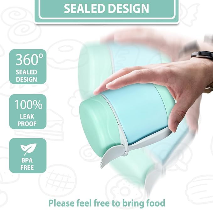 10oz Soup Thermo for Hot Food Kids,Lunch Thermo Kids Food Jar with Spoon Hot Insulated Food Containers,Leak Proof Stainless Steel Wide Mouth Lunch Thermo Jar for School(Mint-Green)