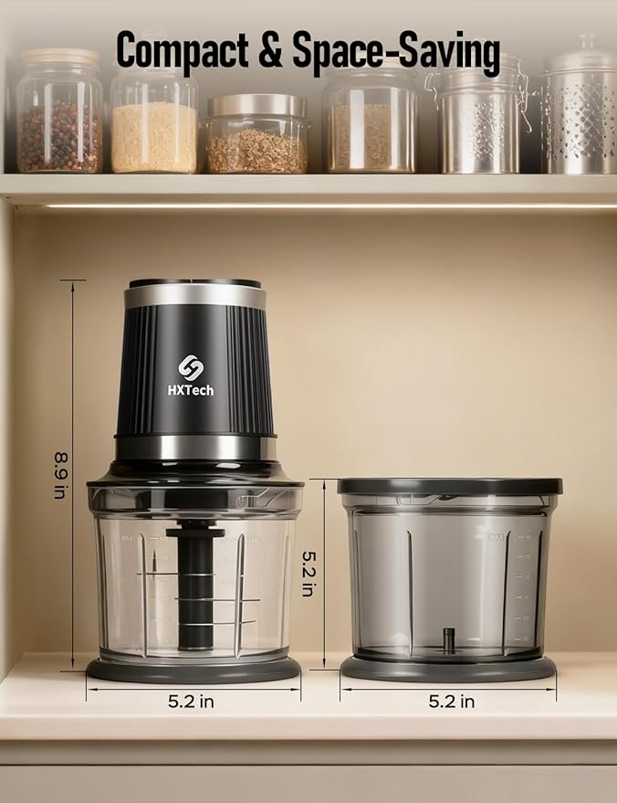 Food Processor 4 Cup: Mini Electric Food Chopper with 2 Bowls, Small Meat Grinder with 2 Speed & 4 Blades for Vegetable, Meat, Nuts, Functions for Chopping, Dicing, Mixing and Puree-Gray