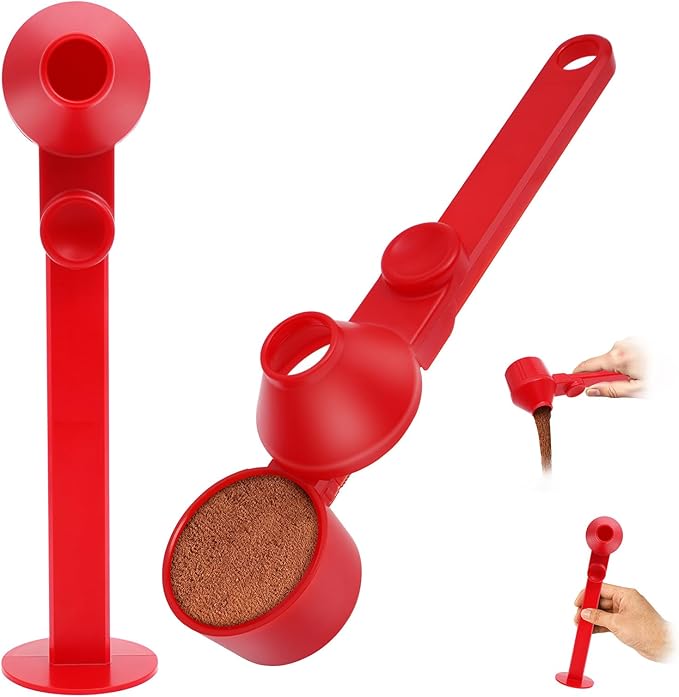 2Pcs Coffee Scoop Funnel 2Tbsp, BPA-Free PCTG, Dishwasher Safe | 51mm Tamper Kit | Fits K-Cup Reusable Pods, Brewer Compatible, Coffee/Protein/Powder, Red, 2 Models A&B