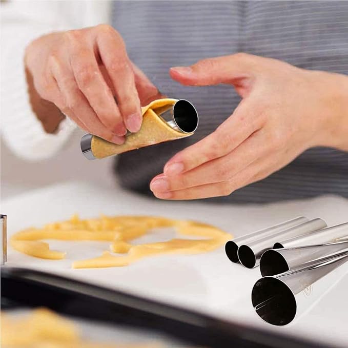 VolksRose 16pcs Cannoli Tubes Kit, Stainless Steel Cannoli Forms Tubular Shaped Baking Molds for Danish Pastry Lady Lock Form Croissant Shell Ice Cream Puff Waffle Cream Roll