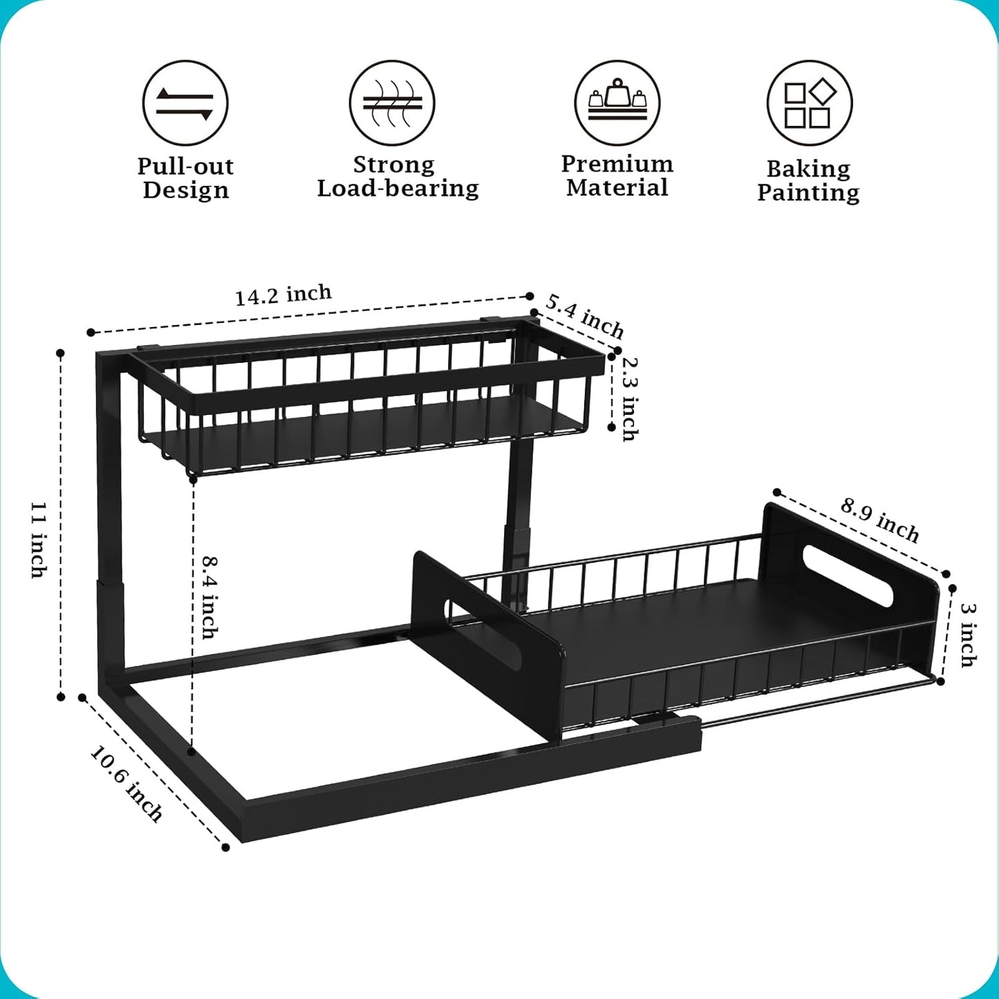REALINN Under Sink Organizer, Pull Out Cabinet Storage 2 Tier Slide Out Sink Shelf, Kitchen Organizers and Storage, Black, 1 Pack