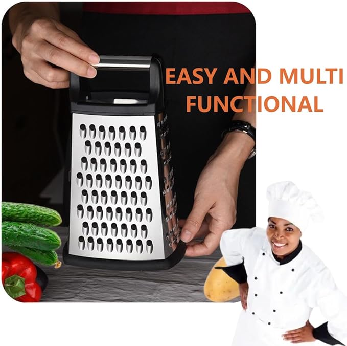 Stainless Steel 4 Sides Grater Slicer with Handle, Multifunctional Cutter Planing for Ginger, Garlic, Cucumbers, Carrots, Cheese, Potato, Ergonomic Design Kitchen Gadgets Accessories（Mint）
