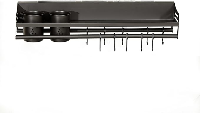 utensil hanger, wall mounted kitchen rail with hooks, waterproof hooks for kitchen utensils, easy installation without drilling (15.8 inches, Cups, 2)