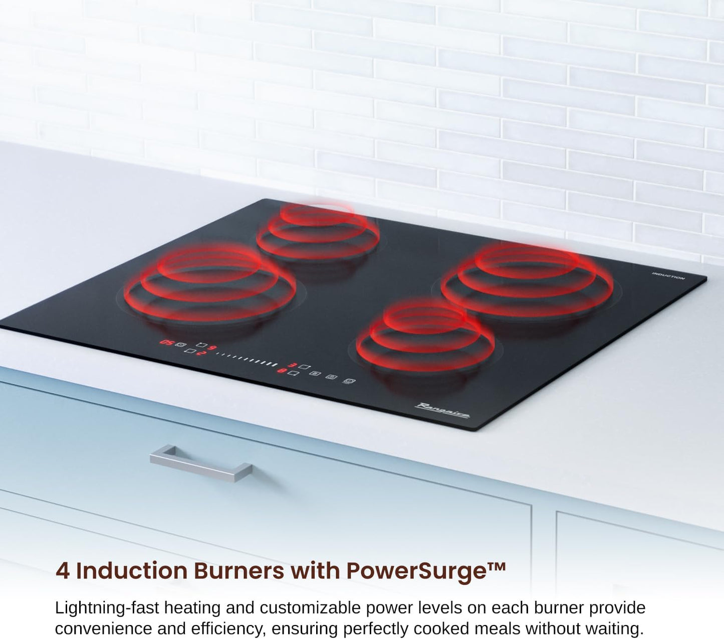 RCI241S 24" Induction Cooktop, 6700W, 4 Burners, Built-in Stove Top, Booster & Timer, 9 Power Levels, Slide Touch Control, Child Safety Lock, 240V Hard Wire, Ceramic Surface