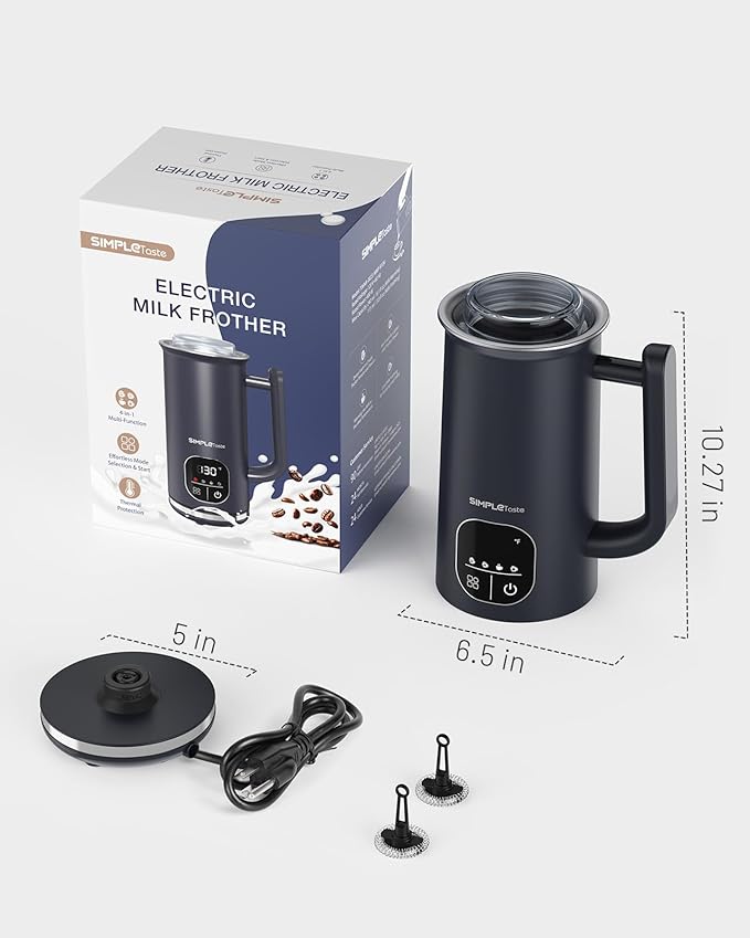 SIMPLETASTE Milk Frother, 4-in-1 Electric Milk Steamer with LED Touch Screen, Automatic Warm and Cold Foam Maker and Milk Warmer for Latte, Cappuccinos, Macchiato