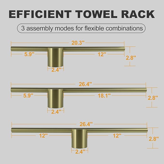 Adjustable Length Stainless Steel Towel Rack - 18-24 Inch Fit, 26.4 Inch Total Length - Brushed Gold 304 Stainless Steel Towel bar for Bathroom & Kitchen
