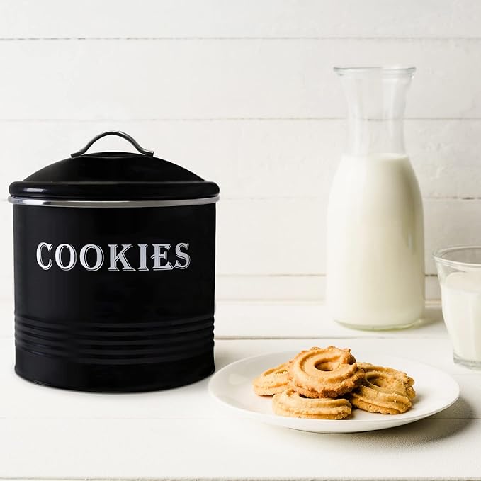 Blue Donuts Vintage Cookie Tin - Airtight Jar Containers, Kitchen Counter, Large Size, Gift Giving