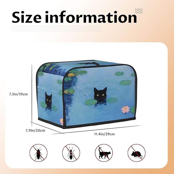 Black Cat Swimming Toaster Cover 2 Slice, Cute Country Bread Machine Cover, Washable, Stain Resistant, with Top Handle