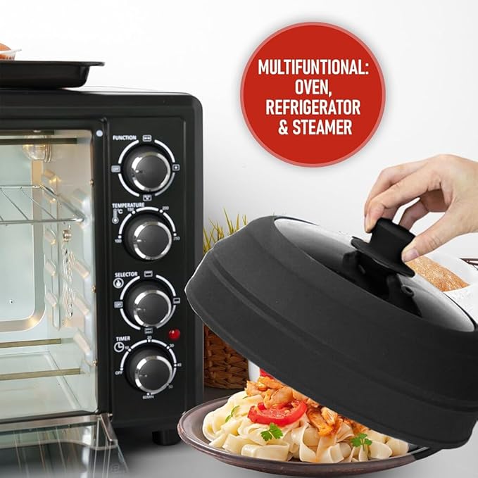 Microwave Splatter Cover Glass for Food - Large 10.8" Tempered Glass & Silicone Lid, Heat Resistant, Splatter Guard with Easy-Grip Handle (Black)