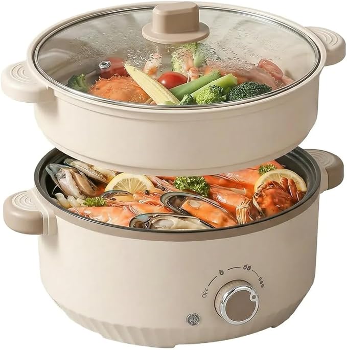 Versatile 2.5L Real Capacity Non-stick Electric Hot Pot Multicooker Glass Lid with Steamer Electric for Steaming, Boiling Stewing hotpot pots electric cooking ramen cooker Dorm