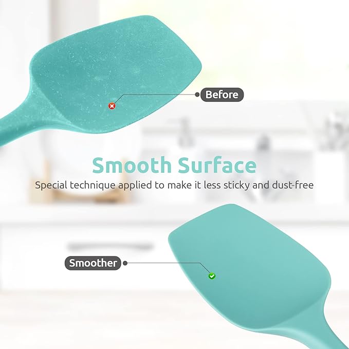 U-Taste Silicone Cooking Spoon Spatula: 480ºF Heat Resistant Food Grade 11.38" Flexible Rubber Kitchen Spoonula, Seamless Pastry Bowl Scraper for Mixing Scraping in Nonstick Cookware (Aqua Sky)