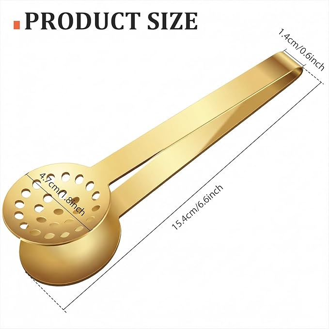 Tea Bag Squeezer, Stainless Steel Tea Tongs, Teabag Filter, Dispenser Accessories for Teas Drinkers, Durable Round Strainer Gripper Picker (Gold)