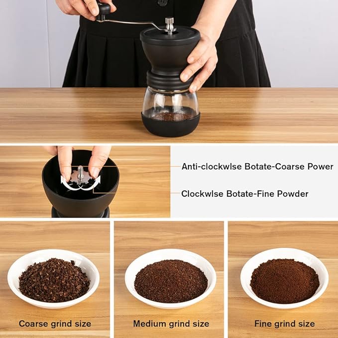 Manual Coffee Grinder 48 Adjustable Settings, 80g Large Capacity, Conical Burr Hand Mill for Home, Travel, Camping, Office, Espresso & Pour Over, 2 Jars
