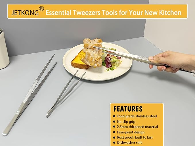 JETKONG 14 Inch Kitchen Tweezers Tongs Extra-Long Cooking Tweezers Stainless Steel Long Food Tweezer