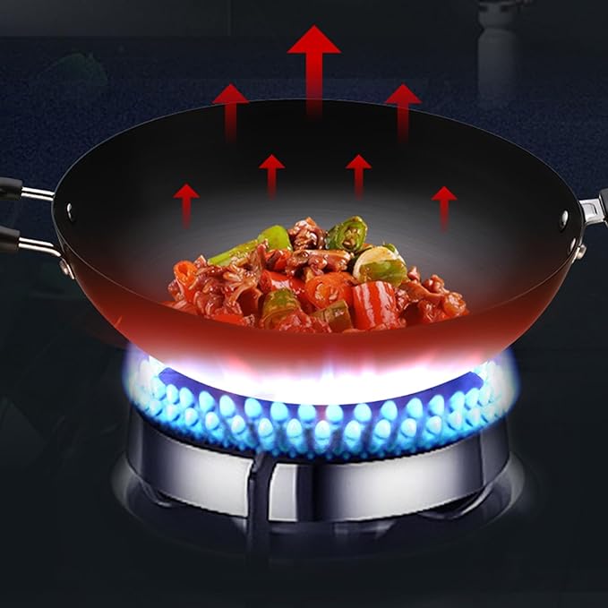 Wok Pan with Lid Nonstick Wok 32cm, Carbon Steel Woks Stir-Fry Pans, No Chemical Coated Flat Bottom Chinese Wok, for Electric, Induction and Gas Stoves