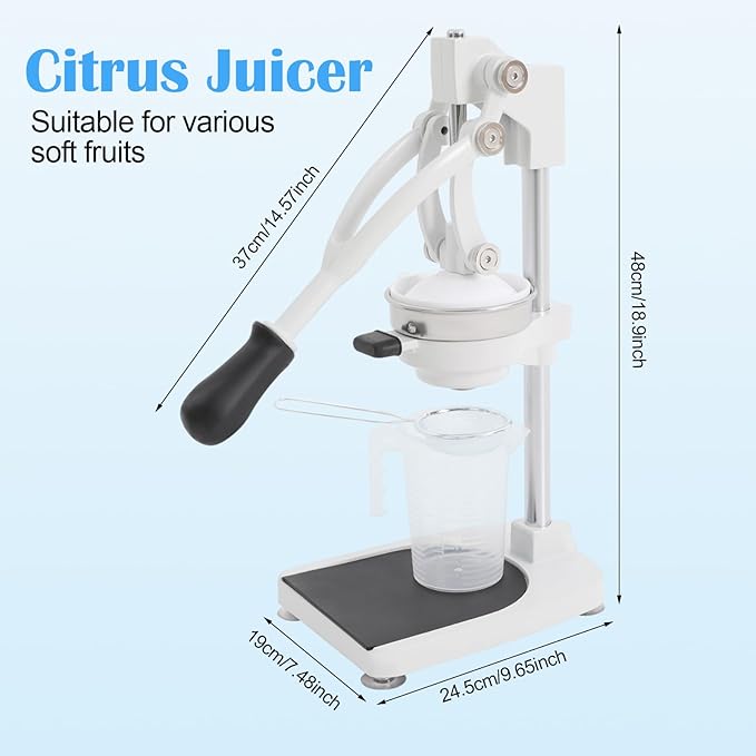 Manual Orange Juicer Squeezer, Heavy Duty Hand Press Citrus Juicer, Juice Yield 99% with 18Oz Measuring Cup Capacity, Commercial Grade, Easy to Clean for Citrus, Lemon, Pomegranate, Lime, Grapefruit