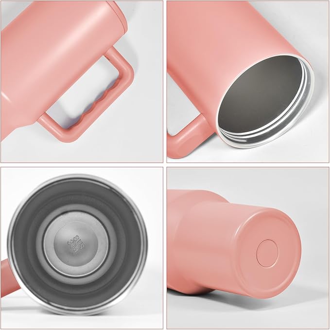 AGH 40 oz Sublimation Tumbler with Handle 4-Pack Stainless Steel Insulated Tumblers Blanks Water Bottle Travel Cups Matte Pink