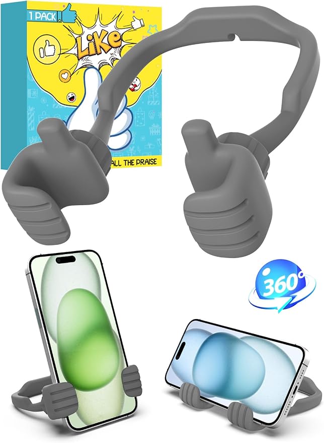 Stocking Stuffers for Teens Boys Girls Cell Phone Stand: Upgrade Adjustable Thumbs Up Lazy Phone Holder for Desk Fun Birthday Gifts for Grandma Adults Husband from Wife (Grey, 1)