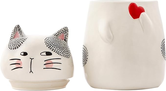 Bico Cartoon Cat Handpainted Stoneware Air Tight White 10.2 inch Cookie Jar, Dishwasher Safe, for storing Cookie, Candy, Coffee