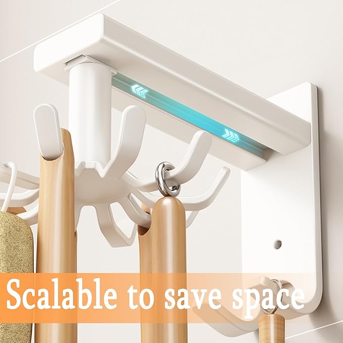 Kitchen Utensil Hanger - Retractable Spatula Rack & Spoon Holder, Wall Mount, White