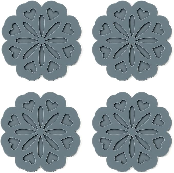 Set of 4 Silicone Trivet Mat - Hot Pot Holder Hot Pads for Table & Countertop - Trivet for Hot Dishes - Non-Slip & Heat Resistant Modern Kitchen Hot Pads for Pots & Pans, Grey
