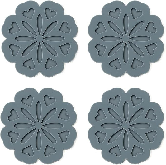 Set of 4 Silicone Trivet Mat - Hot Pot Holder Hot Pads for Table & Countertop - Trivet for Hot Dishes - Non-Slip & Heat Resistant Modern Kitchen Hot Pads for Pots & Pans, Grey