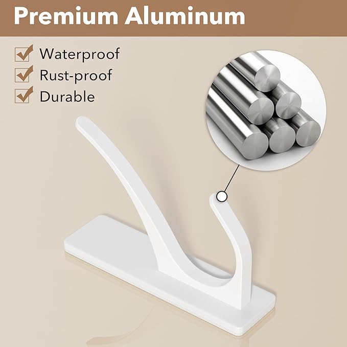 pickpiff White Self Adhesive Coat Hooks for Hanging: 13LB Extra Strong Stainless Wall Hook for Towel, Utensil, Backpack, Hat, Sturdy Metal Hanger for Bathroom, Kitchen, Door, 10 Pack