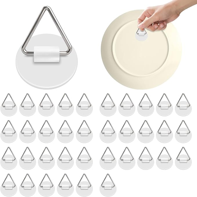 Bilillo 36PCS Adhesive Picture & Plate Hangers, No Nails Wall Hooks, Invisible Heavy Duty Sticky Hanging Hooks for Frames, Plates, Wall Art Decor, No Damage