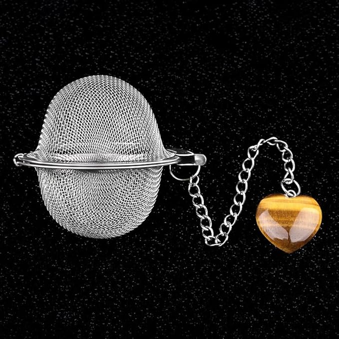 5 Pcs Tea Filter Stainless Steel with Heart Crystal Energy Stone Tea Strainers with Fine Mesh Extend Chain Hook Tea Ball Infuser for Loose Tea Leaves Spices Seasonings