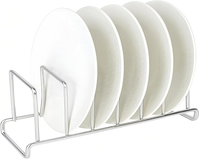 IMEEA Plate Rack 304 Stainless Steel, Vertical Dish Organizer for Cabinet & Countertop, Holds 6 Plates (8–10 Inch), 12 x 3.9 Inch Metal Dish Holder ﻿