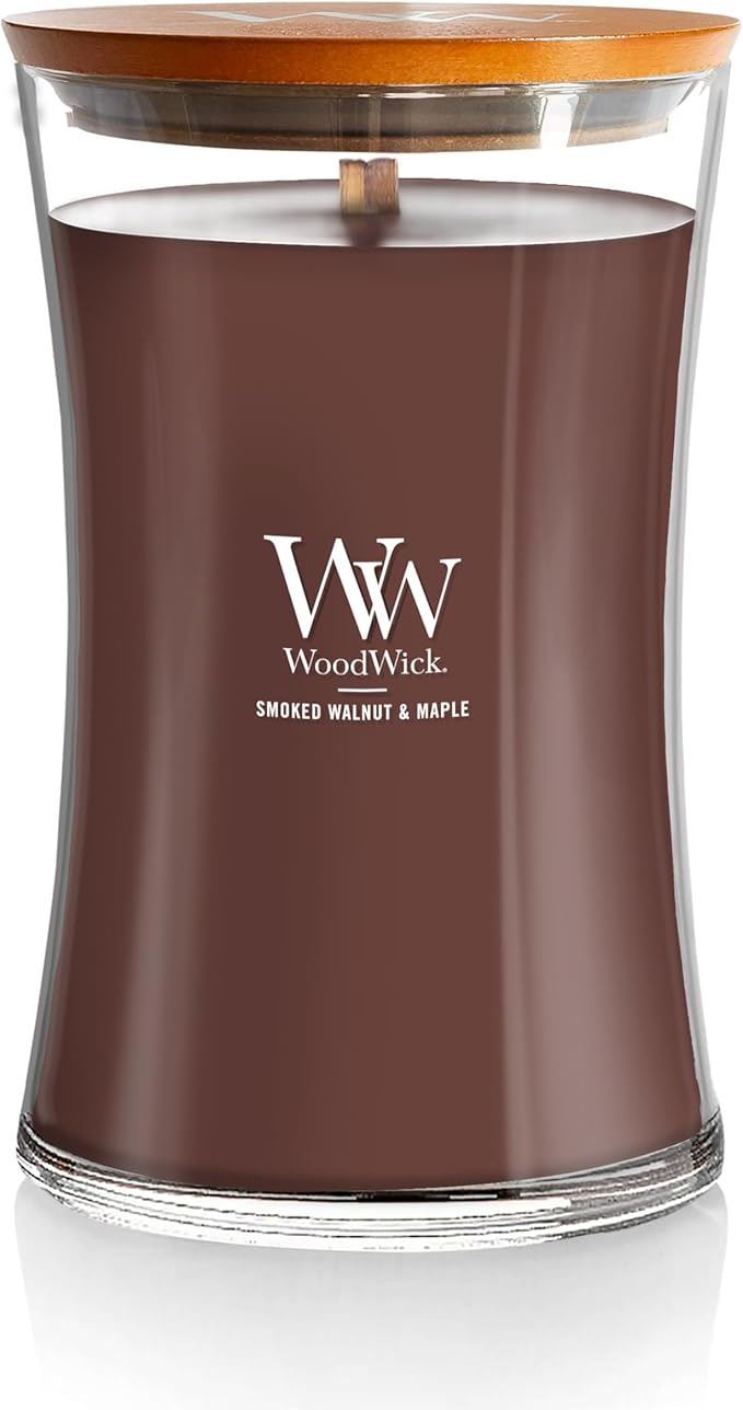 WoodWick Smoked Walnut & Maple Holiday Candle Gifts for Women and Men, 21.5 oz Large Hourglass Candle with Crackling Wick