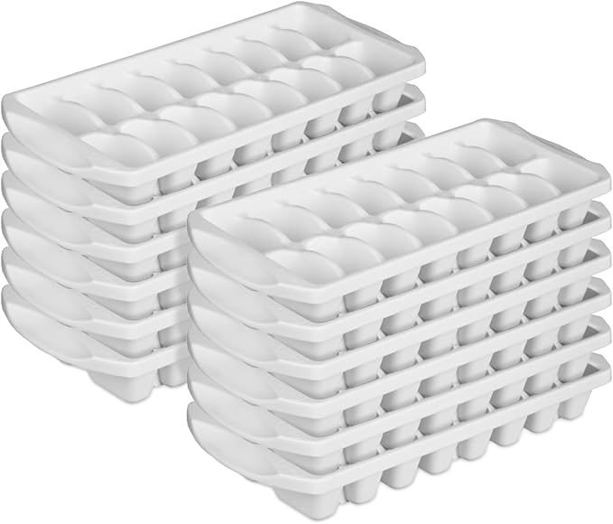 Sterilite Stacking Ice Cube Tray, Save Space and Stack Trays in Freezer - White, 12-Pack