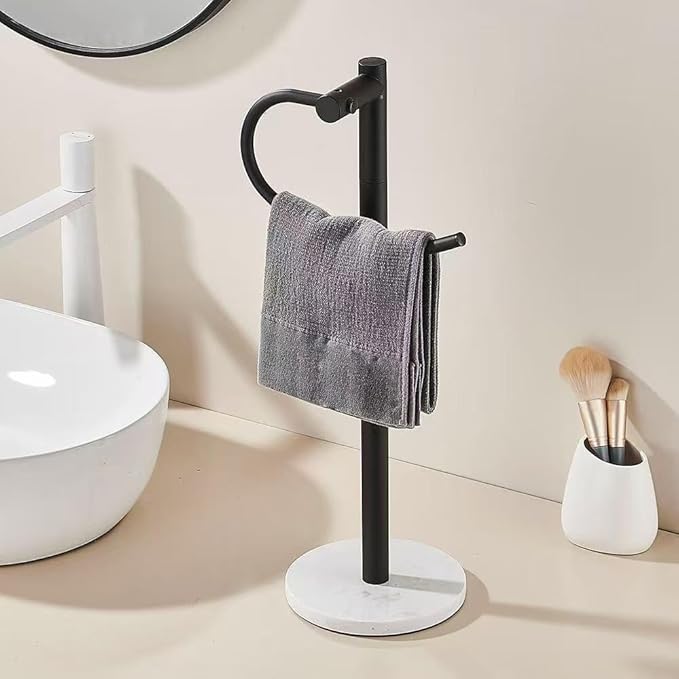 19 inch Matte Black Hand Towel Holder Stand ,Hand Towel Bar Bathroom Vanity Countertop Towel Holder Free Standing,Stainless Steel Towel Ring Hardware Accessories Towel Rack