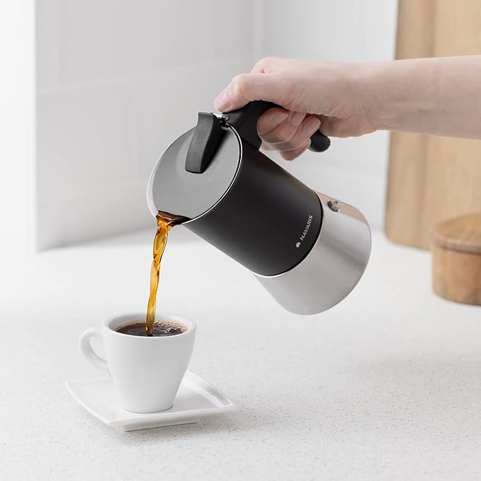 Navaris Moka Coffee Pot - Percolator Espresso Maker for Stovetops Induction Gas Electric Stove Hob - Stainless Steel Percolated Coffee Pot - 6.8 fl oz