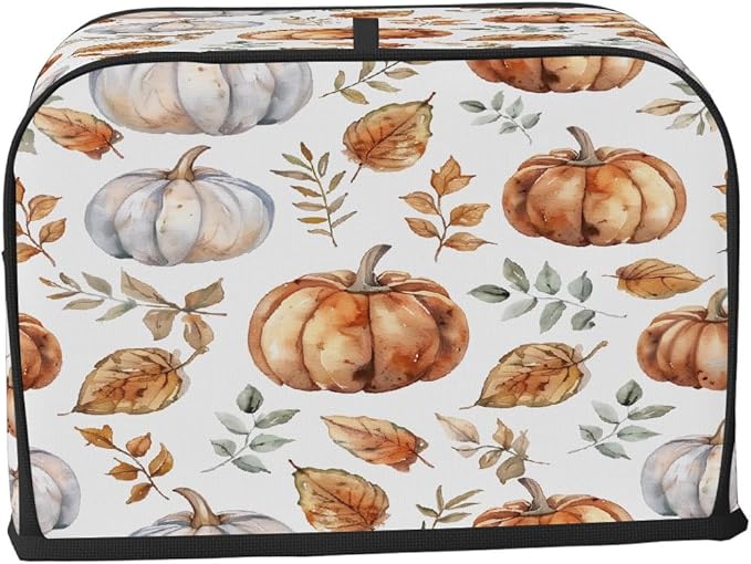 4 Slice Toaster Cover,Thanksgiving Watercolor Pumpkin Art Small Kitchen Appliance Bread Machine Cover with Pockets,Dust & Fingerprint Protection