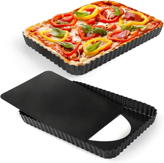Rectangular Pie Pan Nonstick Tart Pan With Removable Bottom Heavy Duty Carbon Steel Fluted Quiche Pan Tart Mold for Baking Mousse Cakes Dessert,12.2 x 1.2-Inch