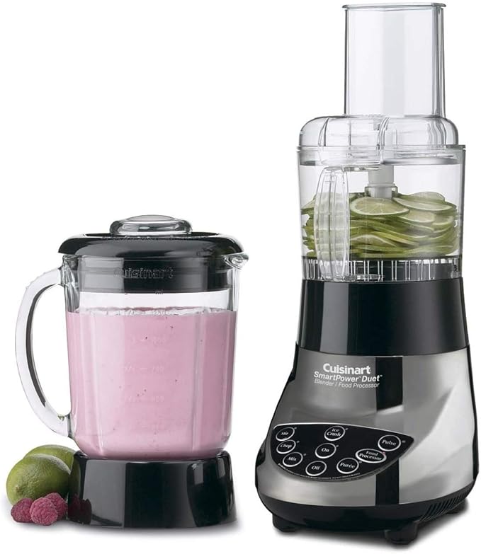 Cuisinart BFP-703BCP1 Smart Power Duet Blender & Food Processor, 500-Watt Motor, 48-Oz Glass Jar, 3-Cup Processor, 7-Speed Ice Crush, Stainless Steel Blades, Brushed Chrome, BPA-Free, 120V