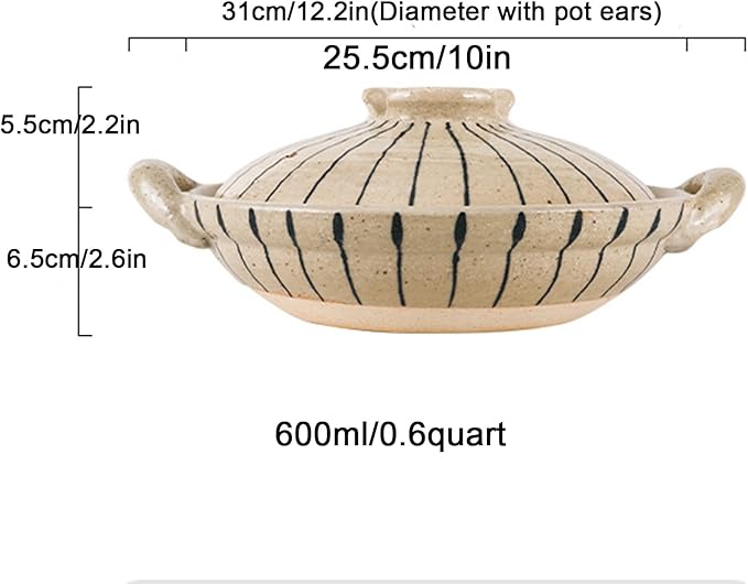 Heat Resistant Ceramic Casserole, Round Earthen Pot Cookware with Lid for Dinner and Party, Uniform Heating Stockpot for Stew, Soup, Steam, Bake(600ml/0.6quart, White)